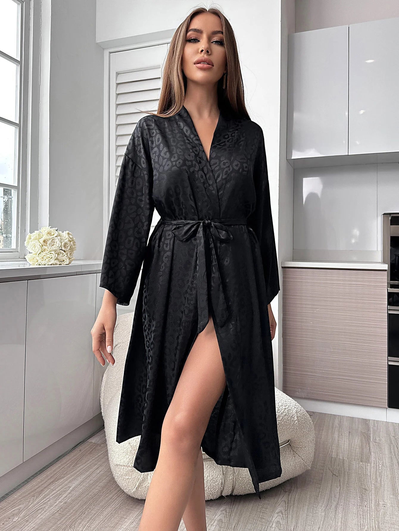 Black Leopard Print Nightgown