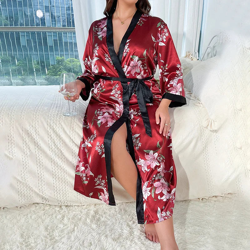 Plus Size Silk Patern Nigthgown