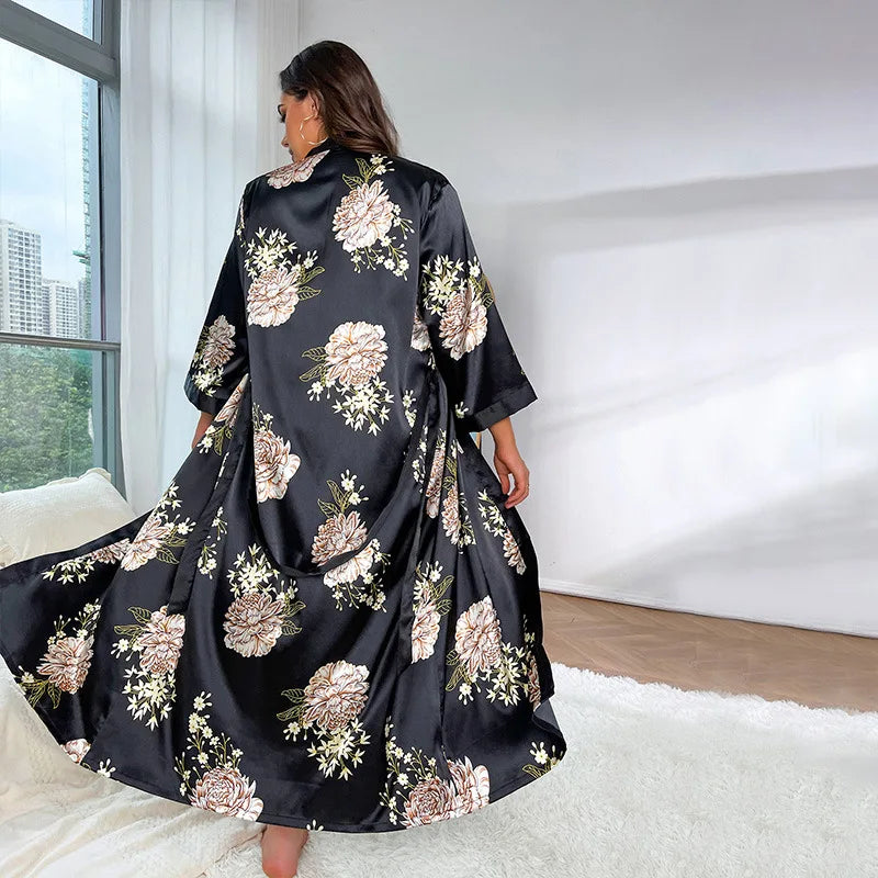 Plus Size Silk Patern Nigthgown