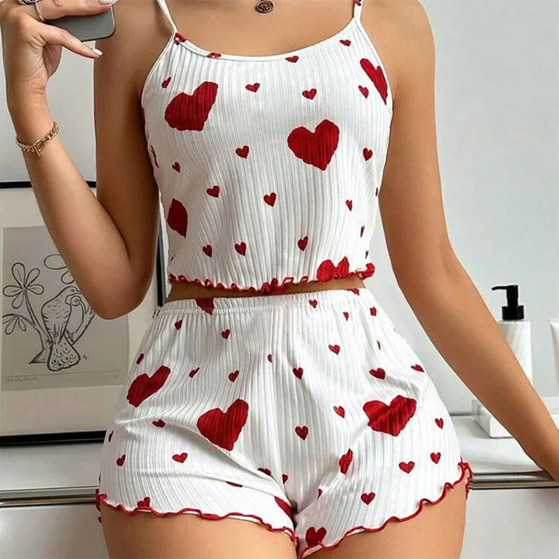 Soft Casual Love Printing Pyjama Set